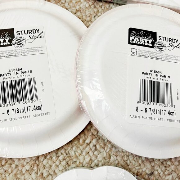 Paris Birthday Party tablewear 36 Napkins 16 Paper Plates Set Pink Eiffel Tower - Picture 6 of 7